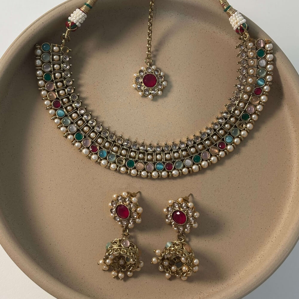 Bhargavi necklace set – multi - The Rani Edit Bhargavi necklace set – multi