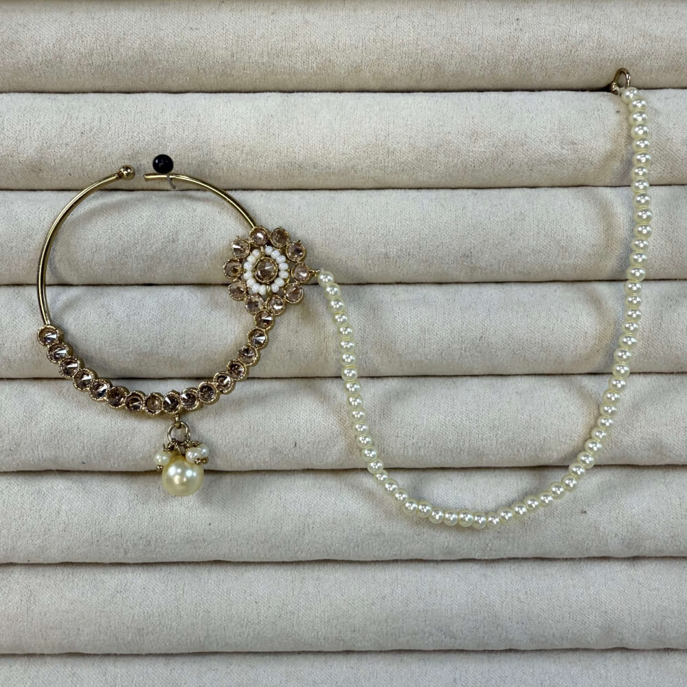 Polki & pearl nose ring