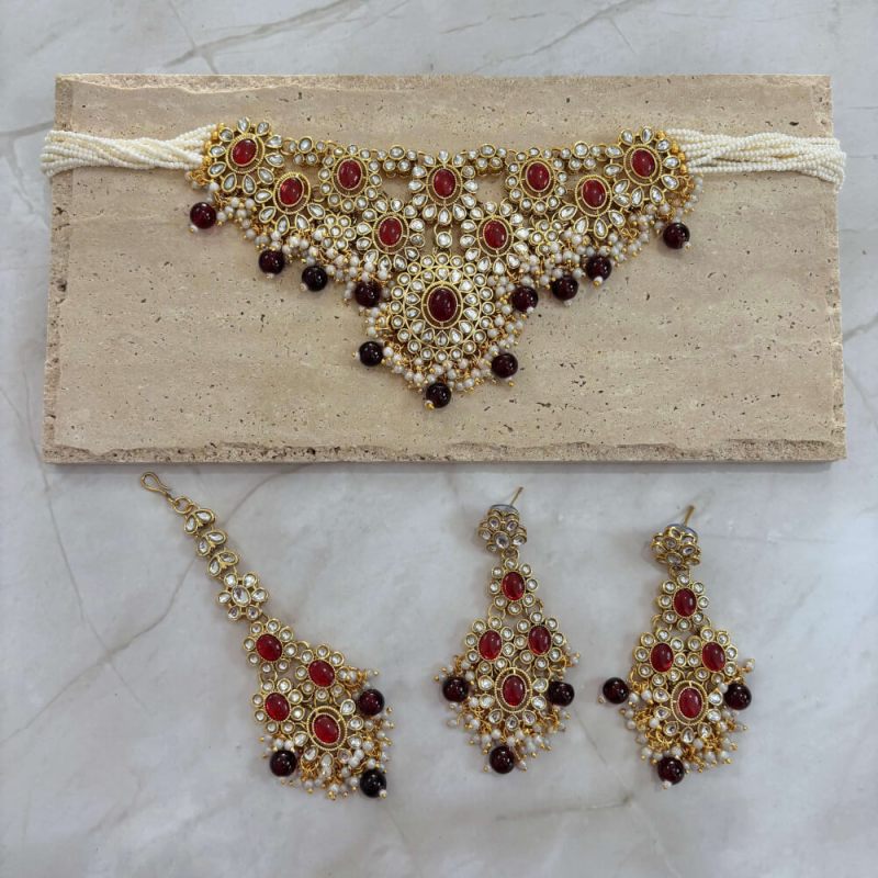 Alisha necklace set - Maroon NK182